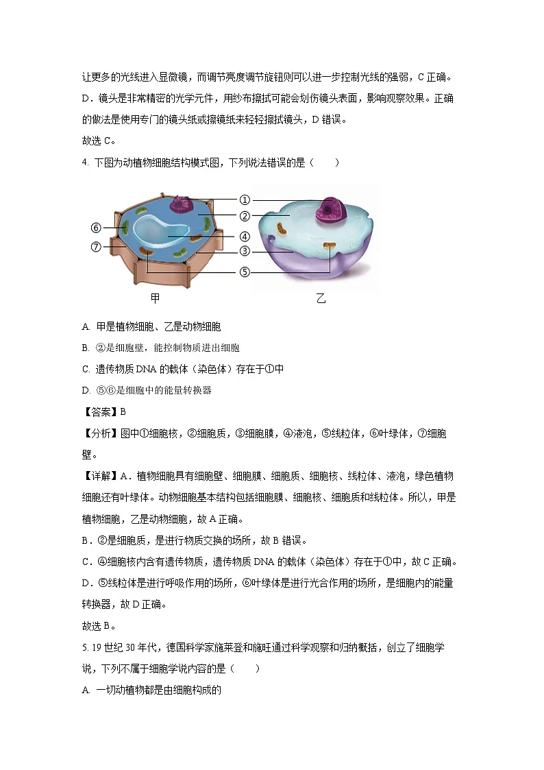 2024~2025学年云南省昭通市昭阳区七年级上学期期末生物试卷（解析版）第3页