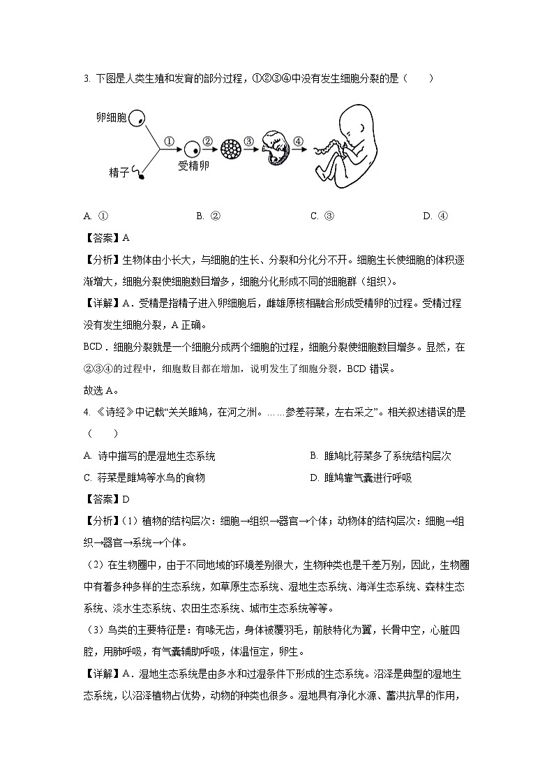 2023年广西百色市初中学业水平模拟考试( 二）生物试卷（解析版）第2页