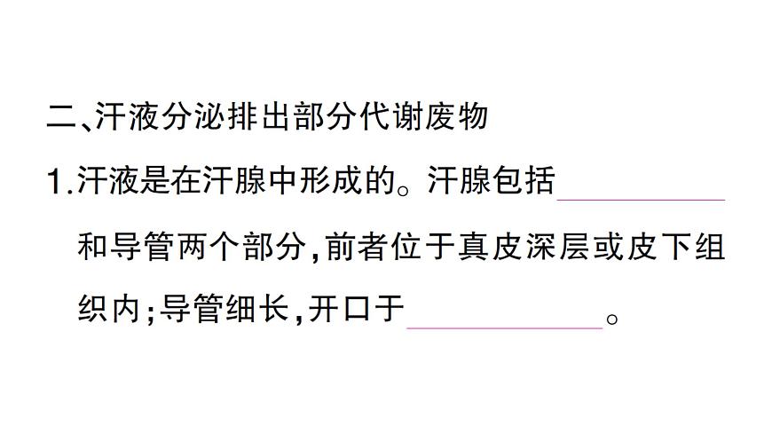 初中生物新北师大版七年级下册第4单元第9章第3节 皮肤与汗液分泌作业课件2025春第7页