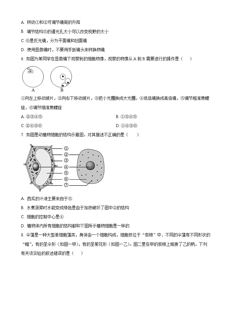 山东省聊城市阳谷县2024--2025学年七年级上学期期末生物试题（原卷版+解析版）第2页
