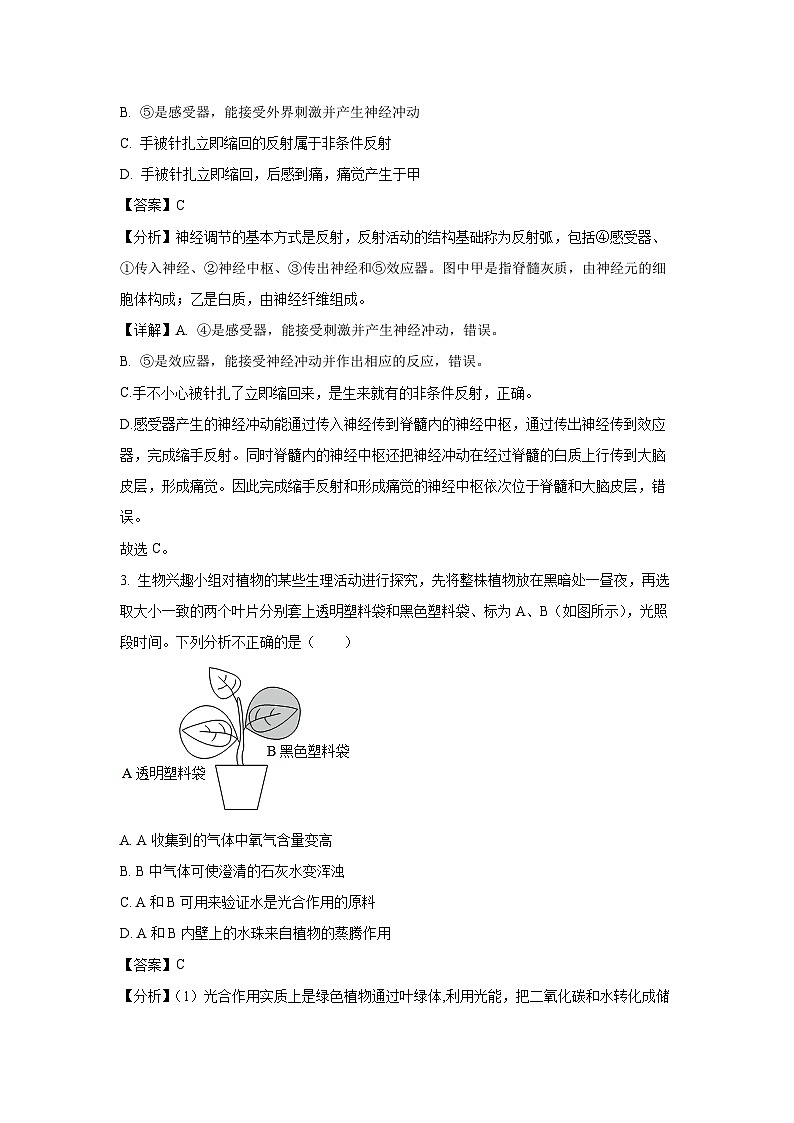 江苏省徐州市沛县2023-2024学年八年级下3月月考学生物试卷（解析版）第2页