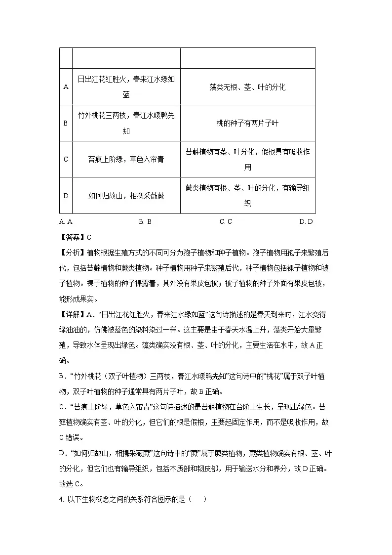 2024-2025学年内蒙古赤峰市松山区七年级上学期期末生物试卷（解析版）第3页