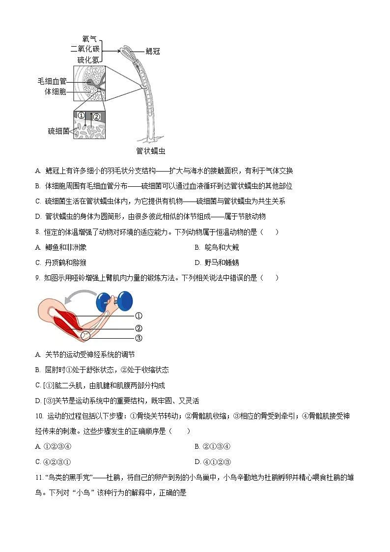 山东省烟台市芝罘区（五四制）2024-2025学年八年级上学期期末生物试题（原卷版+解析版）第3页