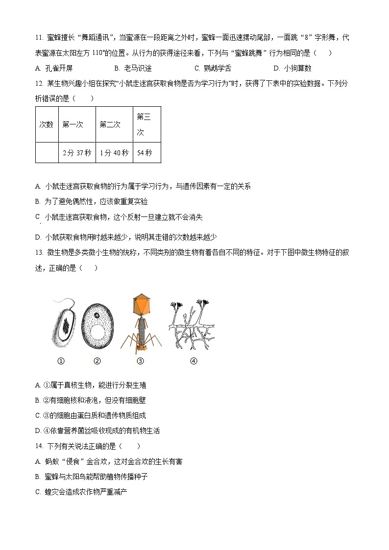 湖北省武汉市洪山区2024-2025学年八年级上学期期末生物试题（原卷版+解析版）第3页