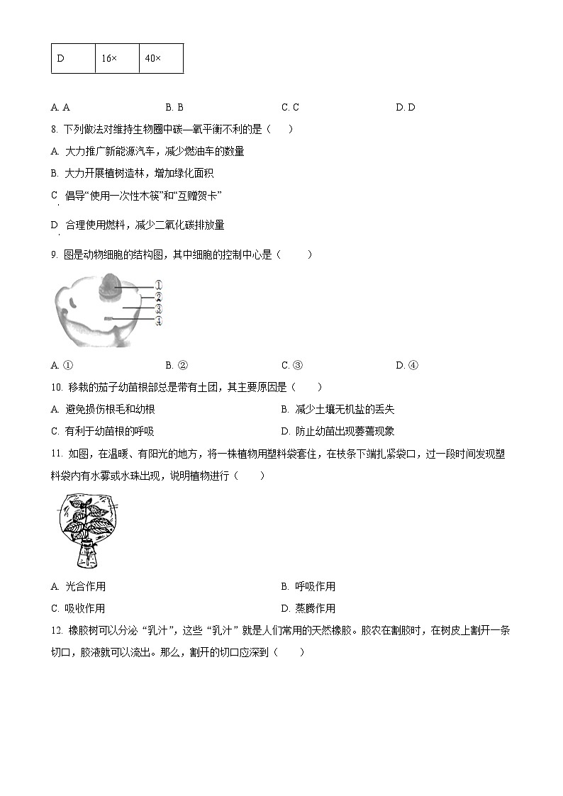 安徽省阜阳市颍州区2024-2025学年七年级上学期期末生物试题（原卷版+解析版）第2页
