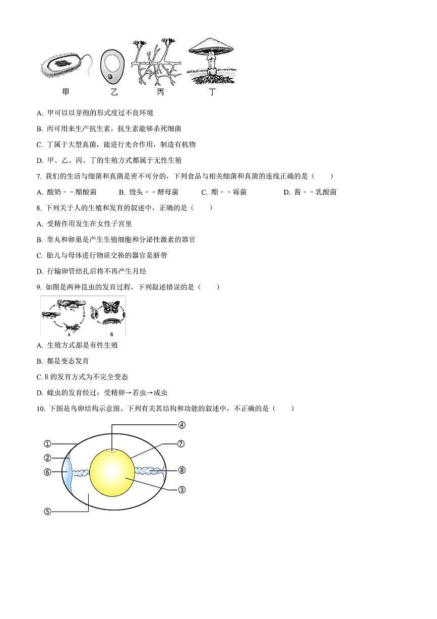2024～2025学年河南省驻马店市西平县八年级上期末生物试卷(含答案)第2页