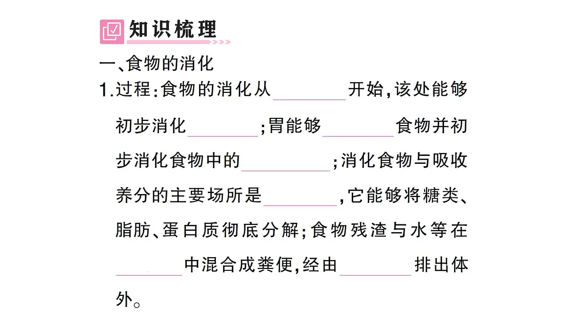 初中生物新北师大版七年级下册第4单元第6章第2节第2课时 食物在胃和小肠内的消化营养物质的吸收作业课件2025春第2页