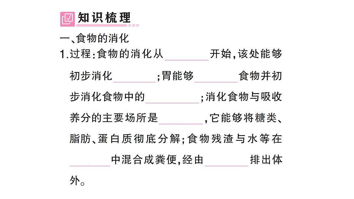 初中生物新北师大版七年级下册第4单元第6章第2节第2课时 食物在胃和小肠内的消化营养物质的吸收作业课件2025春第2页