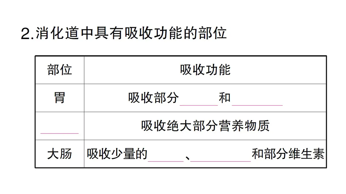 初中生物新北师大版七年级下册第4单元第6章第2节第2课时 食物在胃和小肠内的消化营养物质的吸收作业课件2025春第5页