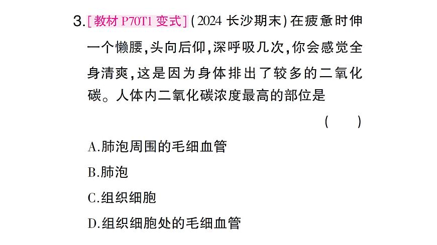 初中生物新北师大版七年级下册第4单元第8章 第2节第2课时 人体内的气体交换作业课件2025春第6页