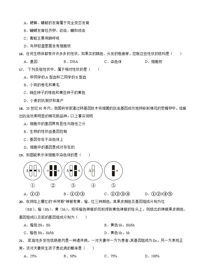 河北省石家庄市2025年八年级下学期月考测评生物试卷含答案第3页