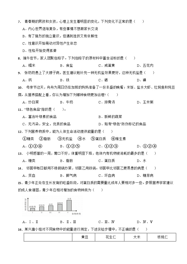 湖南省永州市2025年七年级下学期生物月考试卷含答案第2页