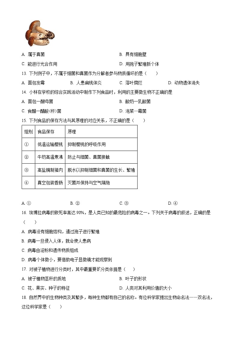 河南省新乡市封丘县2024-2025学年八年级上学期期末生物试题（原卷版+解析版）第3页