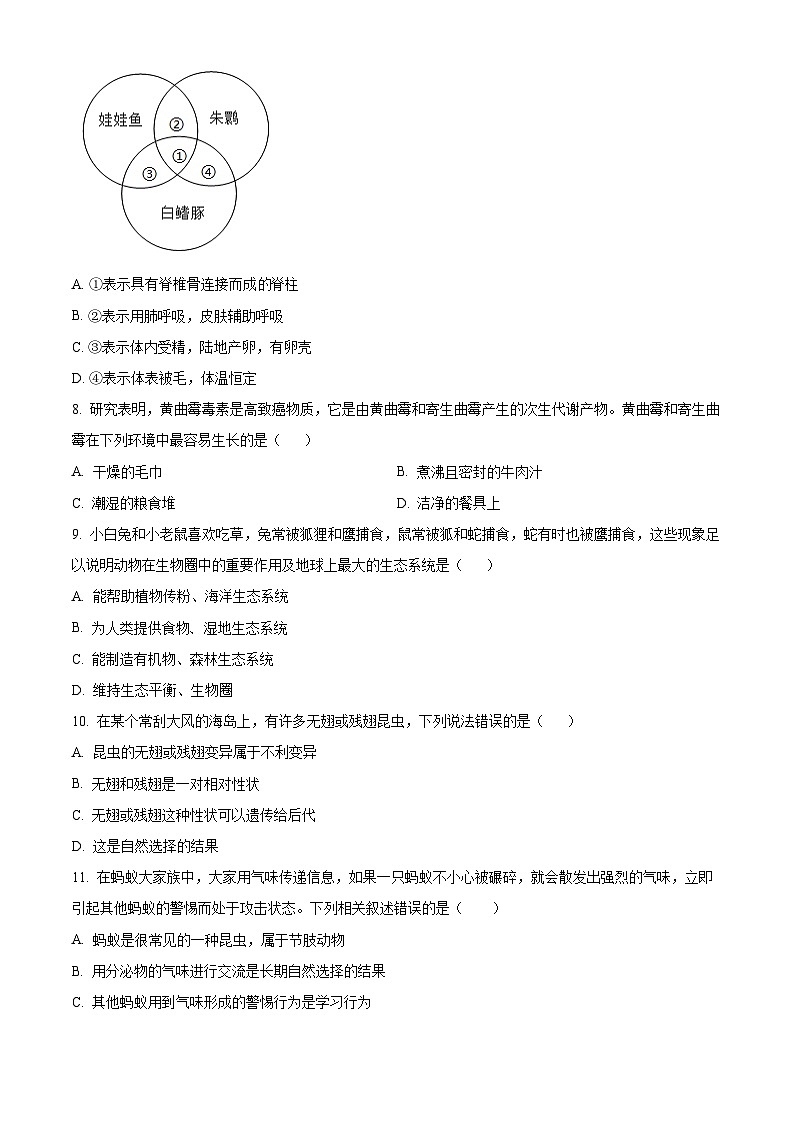 河南省南阳市镇平县2024-2025学年八年级上学期期末生物试题（原卷版+解析版）第2页