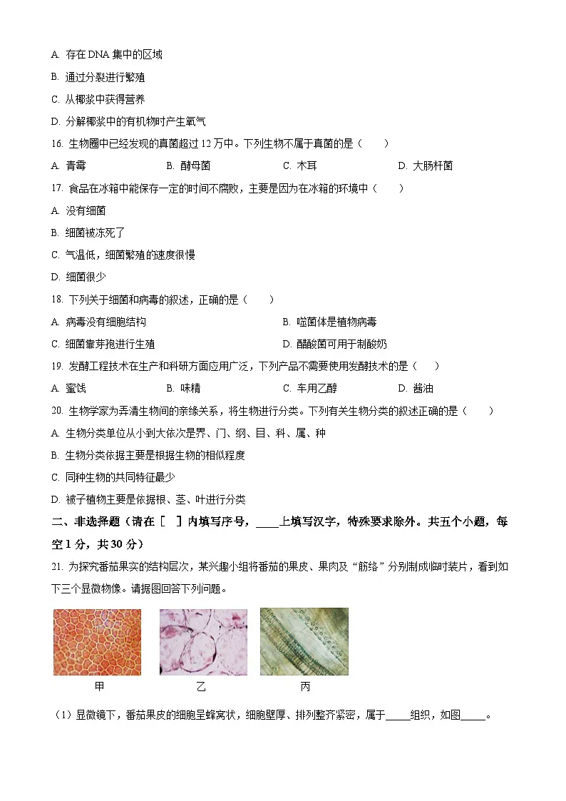 河南省南阳市桐柏县2024-2025学年七年级上学期期末生物试题（原卷版+解析版）第3页