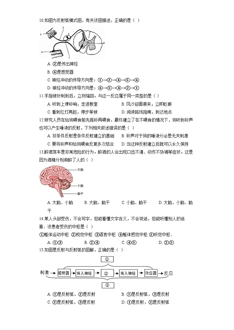 北师大版（2024）生物七年级下册生物第10章《人体的自我调节》综合素养测试卷（含答案）第2页