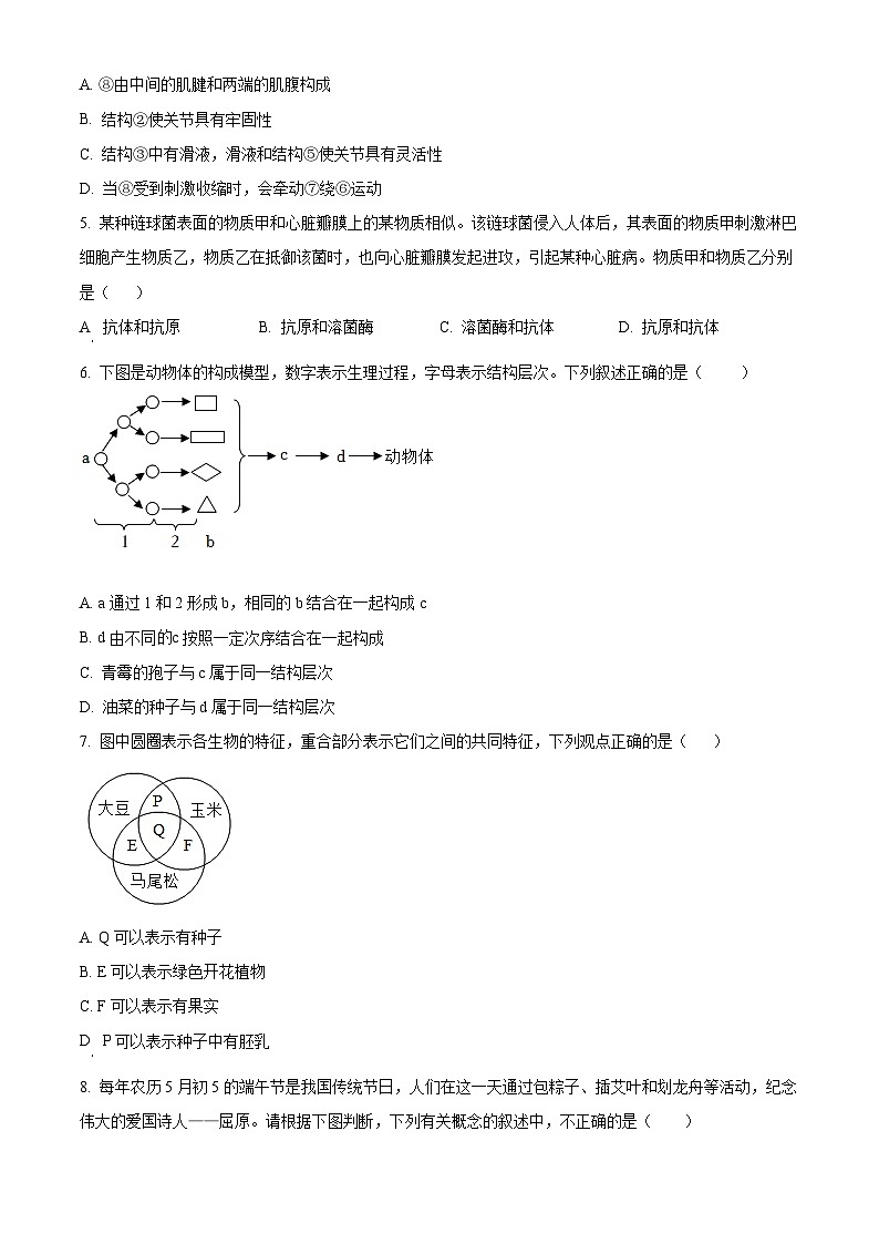 黑龙江省哈工大附中2024-2025学年八年级下学期开学生物试题（原卷版+解析版）第2页