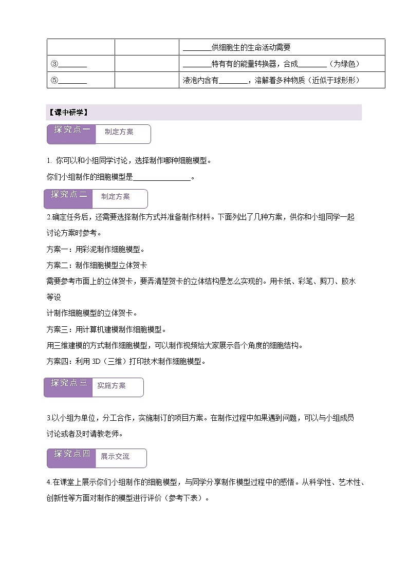 《1.3综合实践项目 制作细胞模型》学案第2页