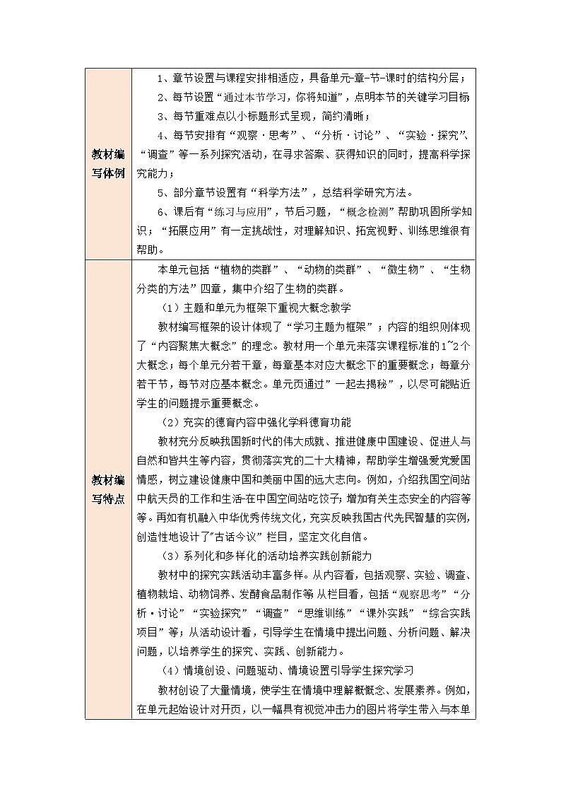 第二单元 多种多样的生物 大单元教学设计第2页