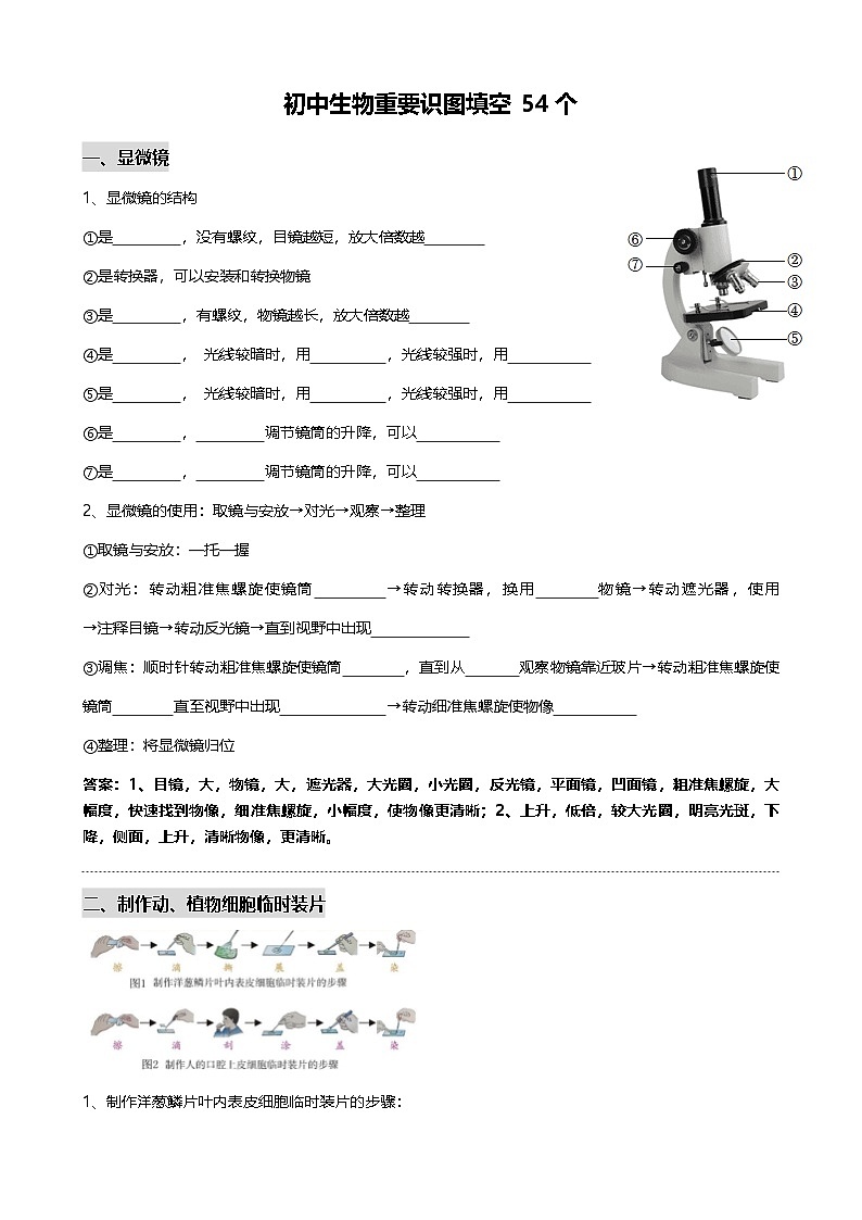 初中生物重要识图填空速记54个-2025年中考生物一轮复习知识清单(全国通用)第1页