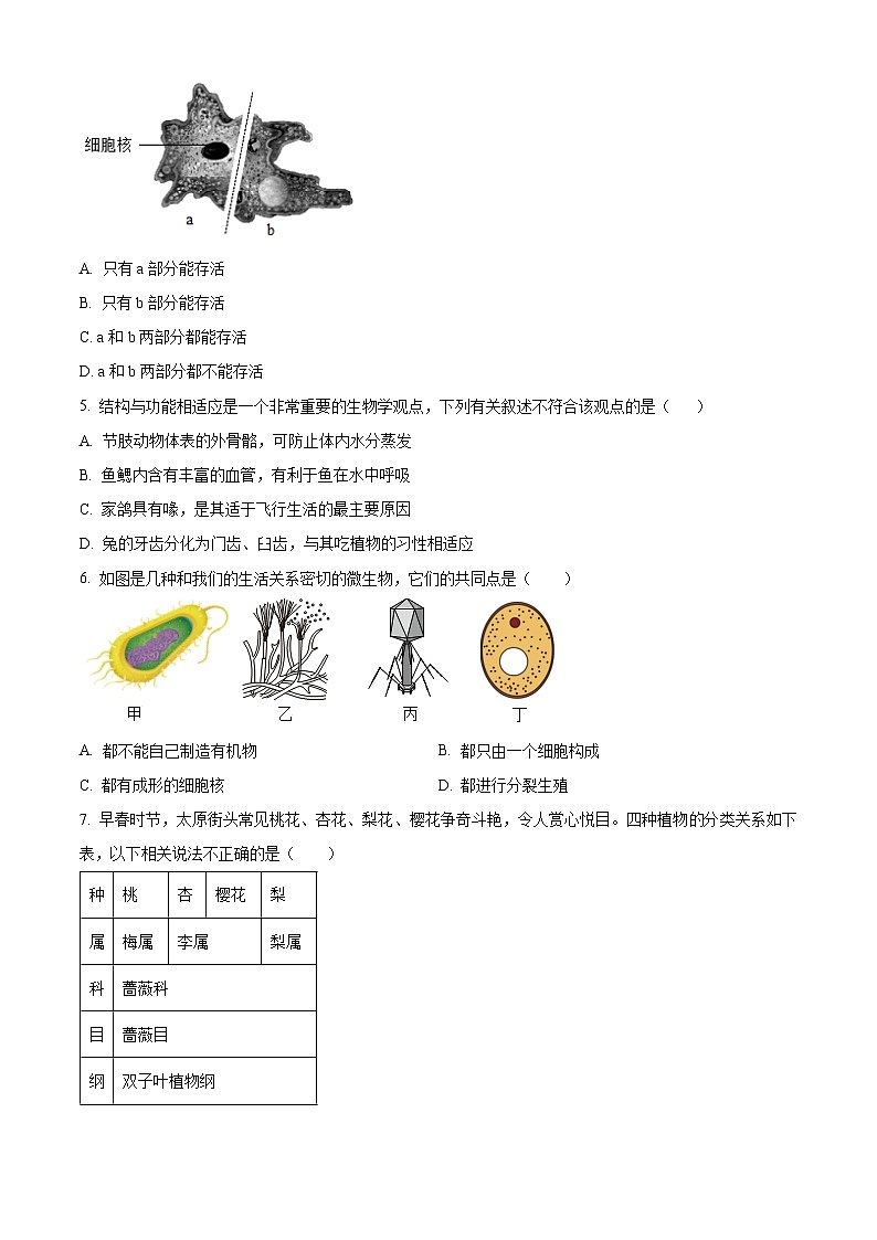 2025年河北省石家庄市长安区八年级中考一模生物试题（原卷版+解析版）第2页