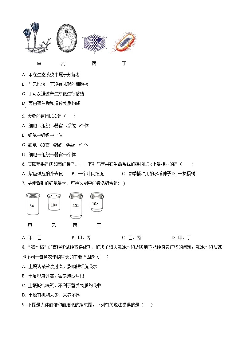 2025年山东省菏泽市巨野县中考生物一模试题（原卷版+解析版）第2页