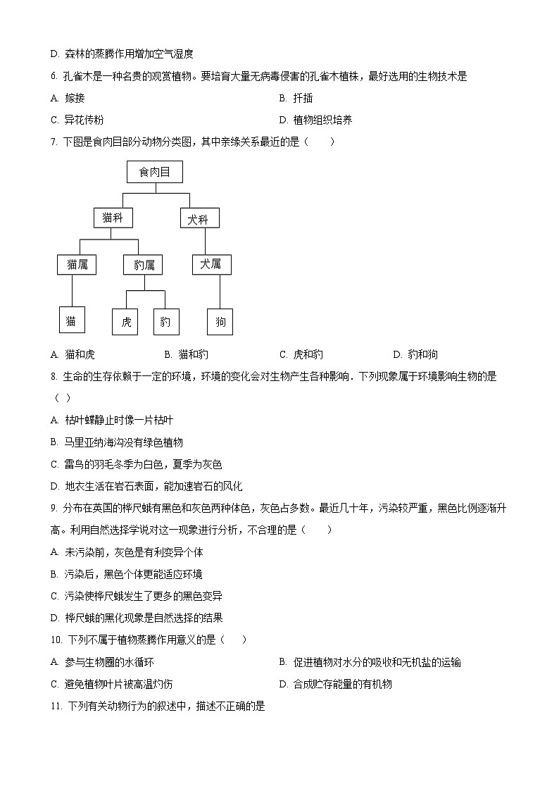 2025年山东省莱芜市中考一模生物试题（原卷版+解析版）第2页
