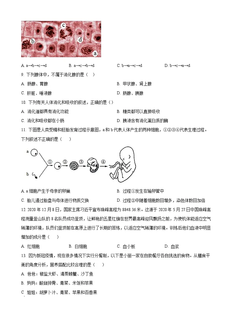 2025年山东省龙口市中考一模生物试题（原卷版+解析版）第3页