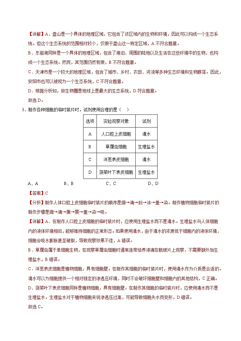 2025年中考第一次模拟考试题：生物（天津卷）（解析版）第2页