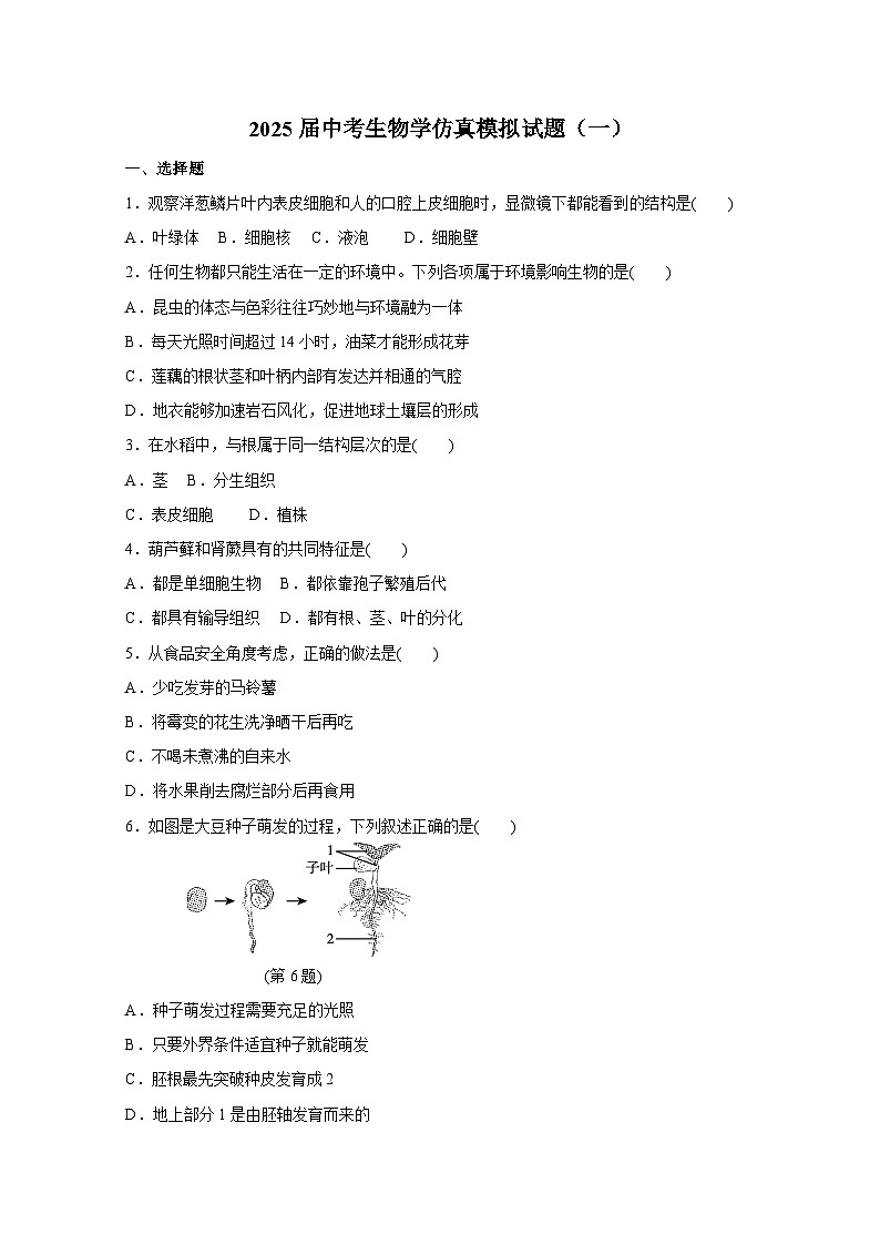 2025届中考生物学仿真模拟试题合集2套（附答案）第1页