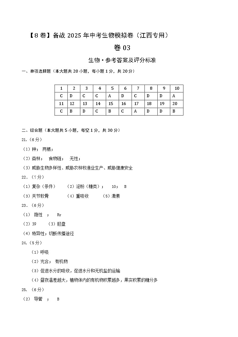 卷03（江西专用）（参考答案）第1页