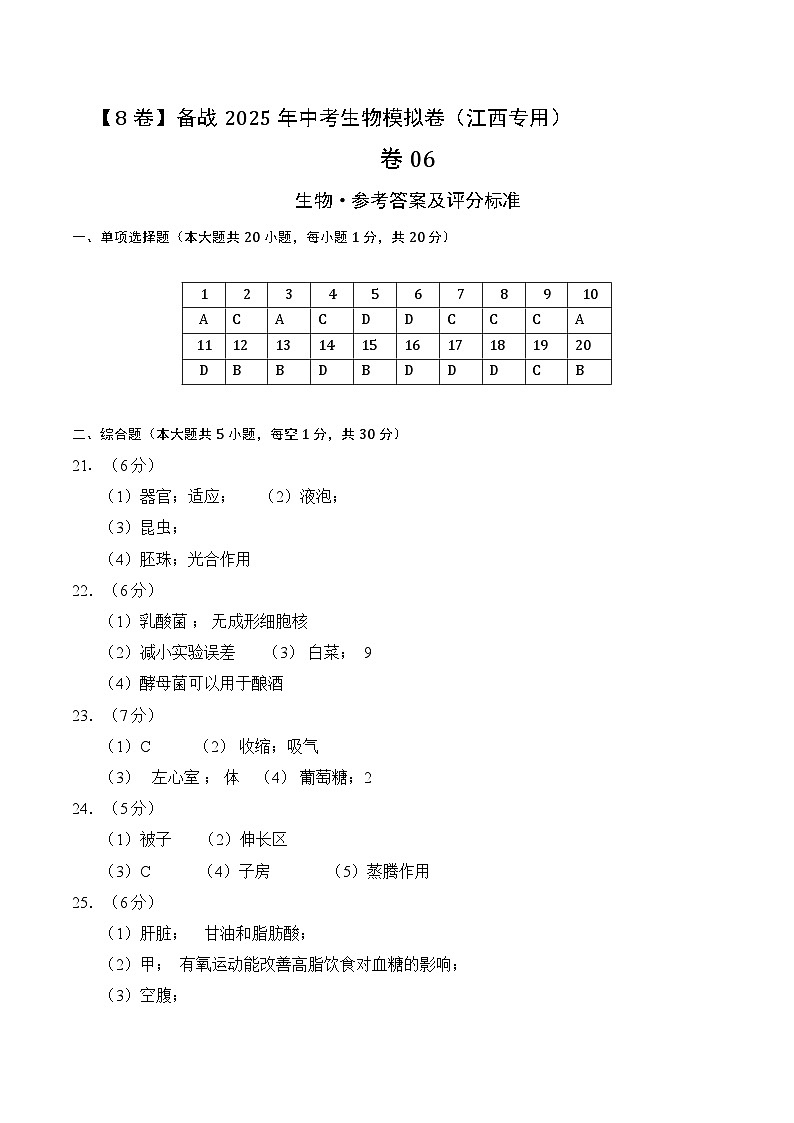 卷06（江西专用）（参考答案）第1页