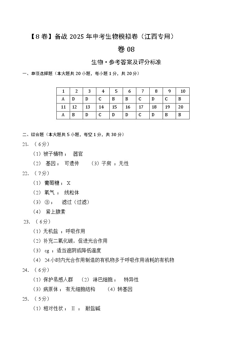卷08（江西专用）（参考答案）第1页