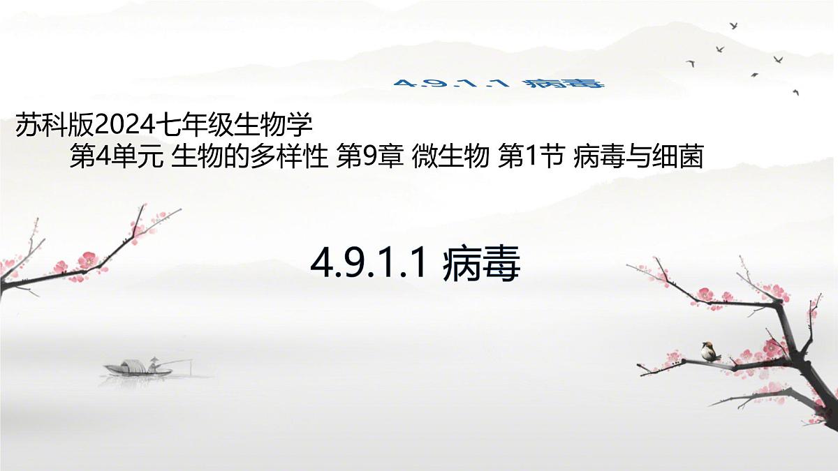 初中 生物 苏科版（2024） 七年级下册4.9.1.1 病毒与细菌 课件第1页