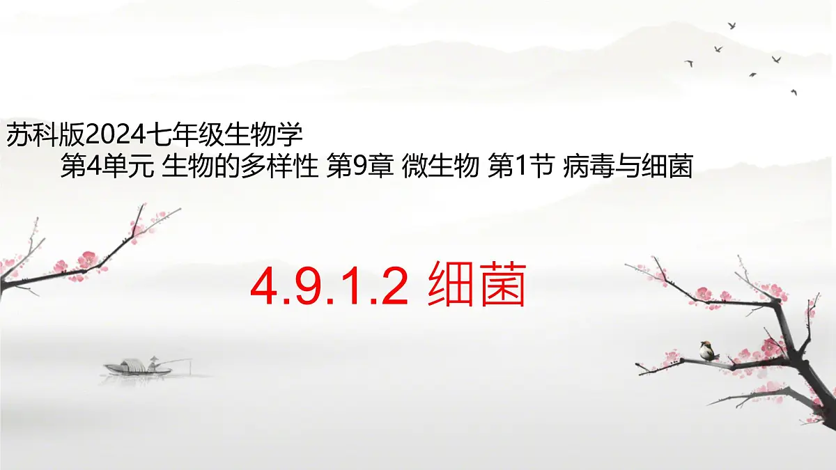 初中 生物 苏科版（2024） 七年级下册4.9.1.2 病毒与细菌 课件第1页