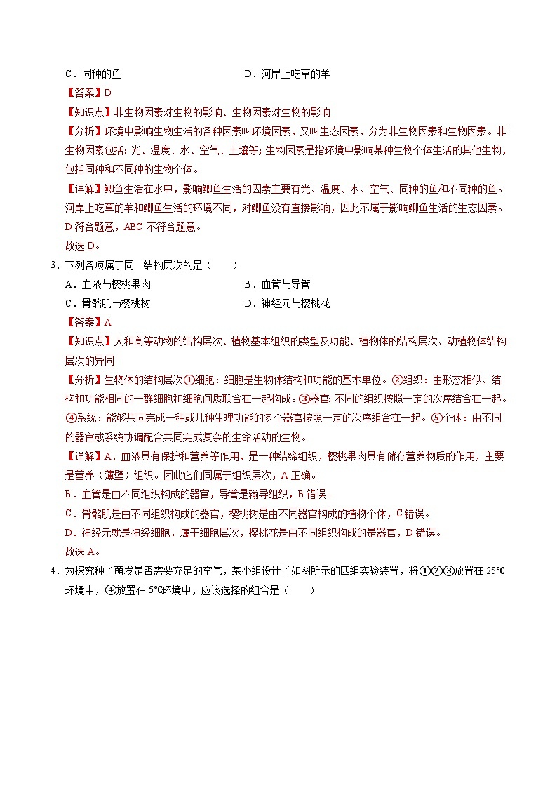 2025年中考第一次模拟考试卷：生物（贵州卷）（解析版）第2页