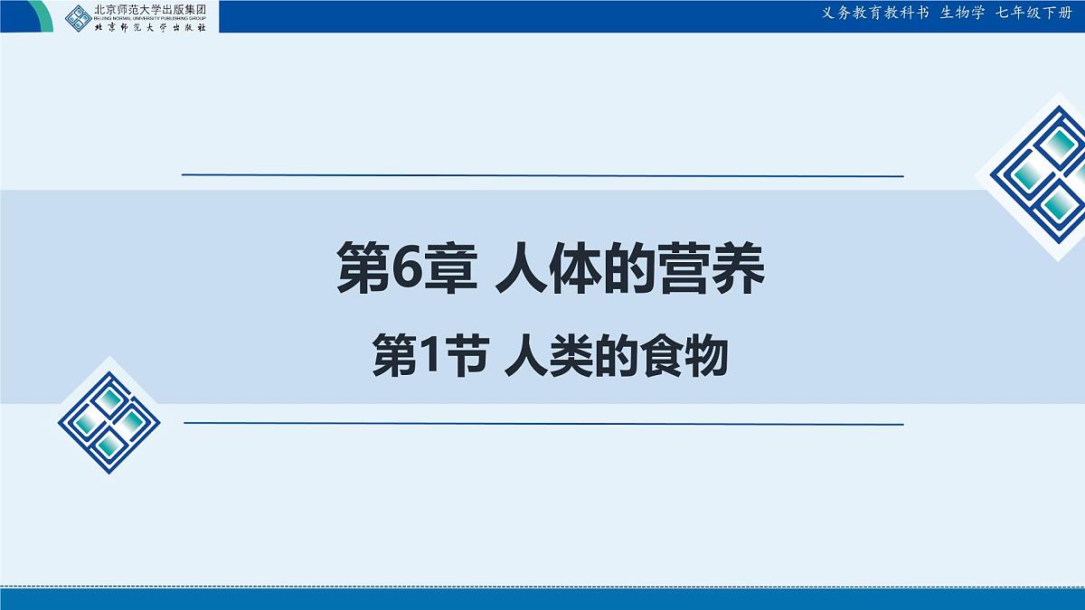 初中 生物 北师大版（2024）七年级下册4.6.1 人类的食物 课件第1页