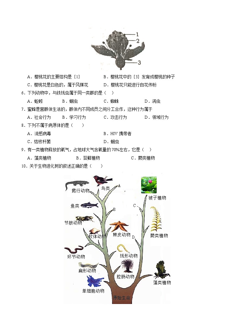 2025年中考第一次模拟考试卷：生物（长沙卷）（原卷版）第2页