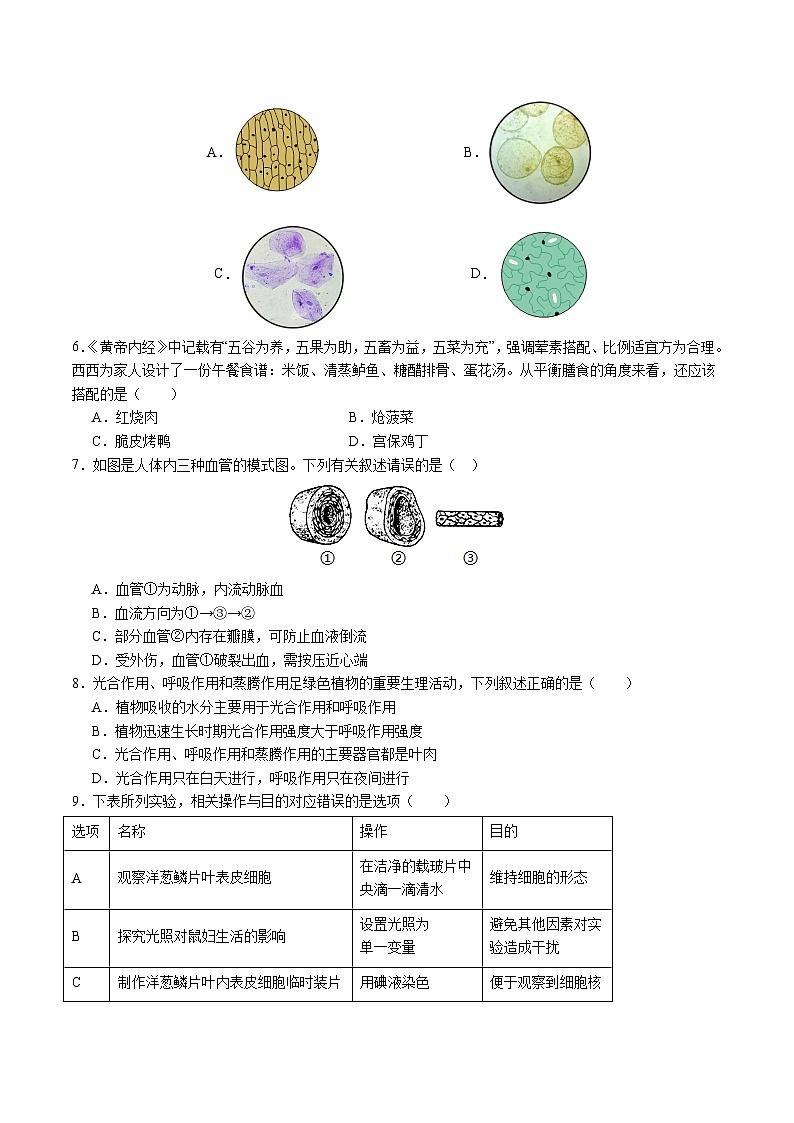 2025年中考第一次模拟考试卷：生物（广州卷）（原卷版）第2页