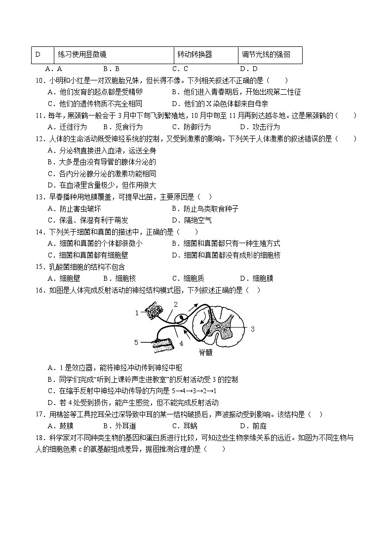2025年中考第一次模拟考试卷：生物（广州卷）（原卷版）第3页