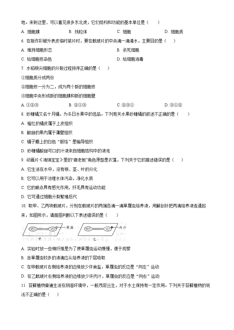 安徽省滁州市全椒县2024-2025学年七年级上学期期末生物试题（原卷版+解析版）第2页