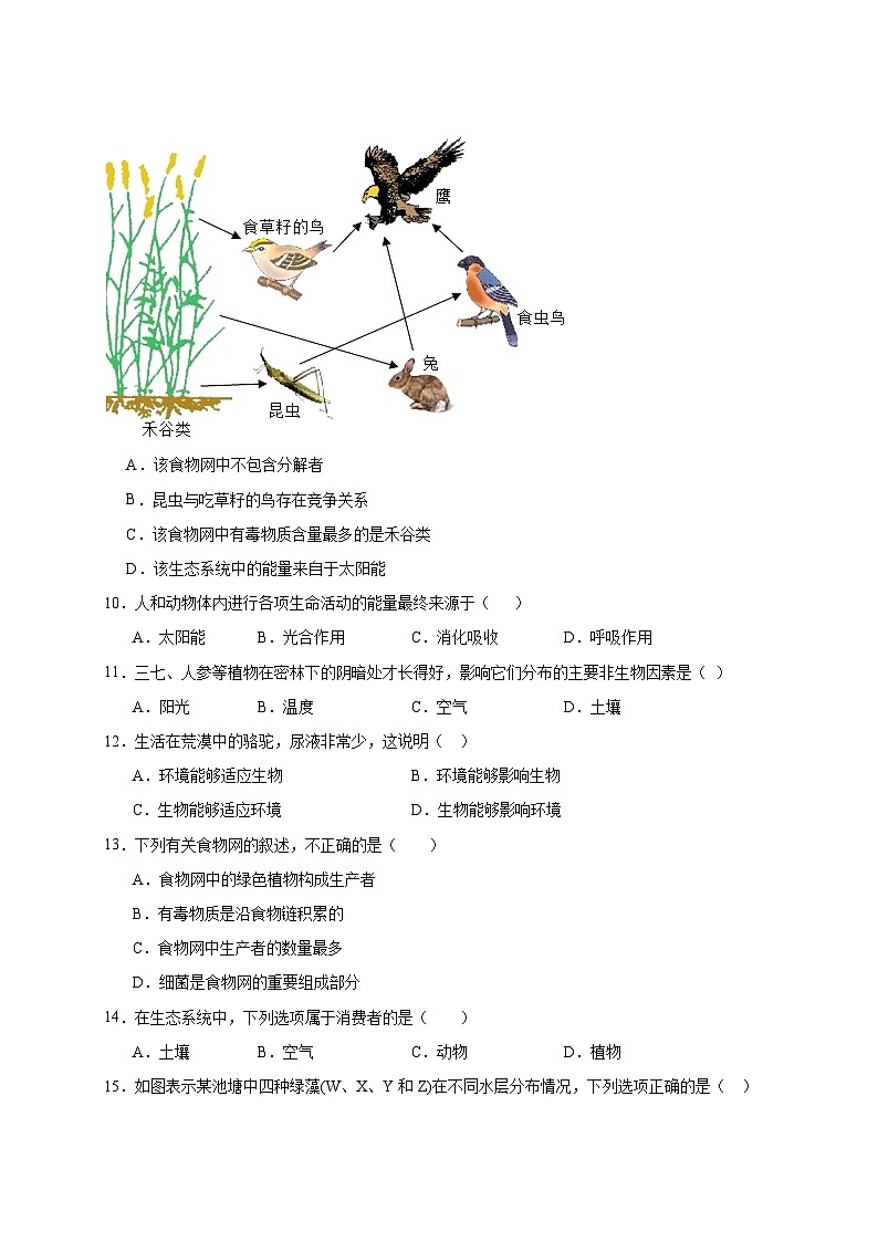 2024-2025学年江苏省淮安市洪泽区七年级下册3月月考生物检测试题（附答案）第3页