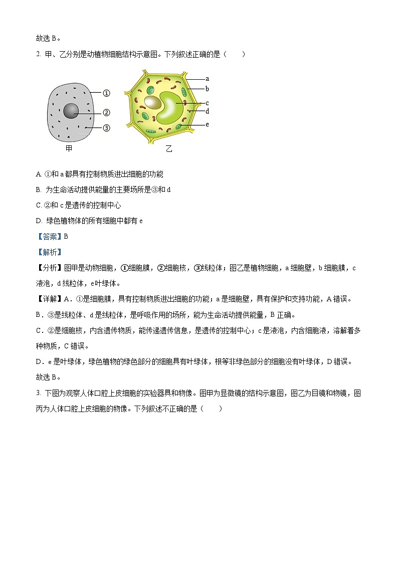 精品解析：2024年山东省滨州市中考生物真题（解析版）第2页