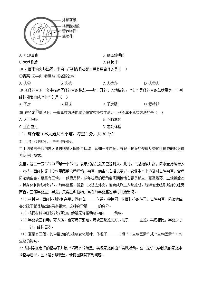 精品解析：2024年江西省中考生物真题（原卷版）第3页