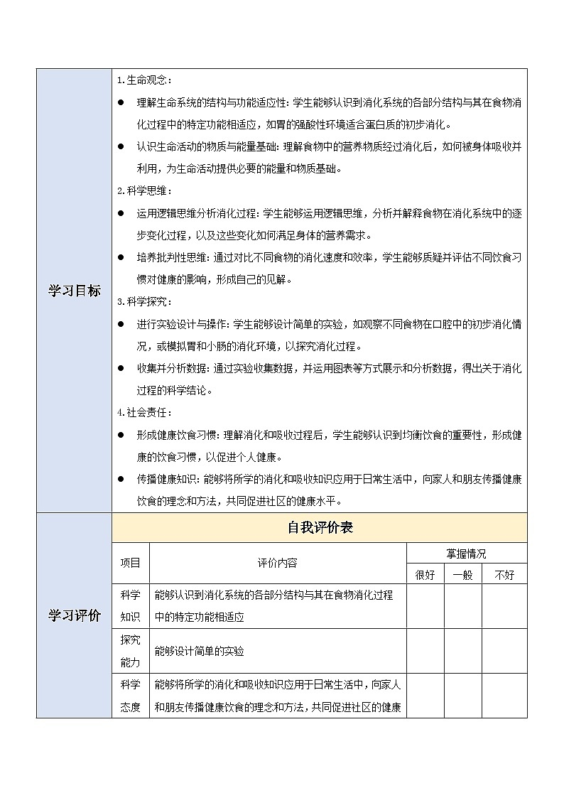 【大单元教学】人教版生物七下4.2.2消化和吸收 教学设计第2页