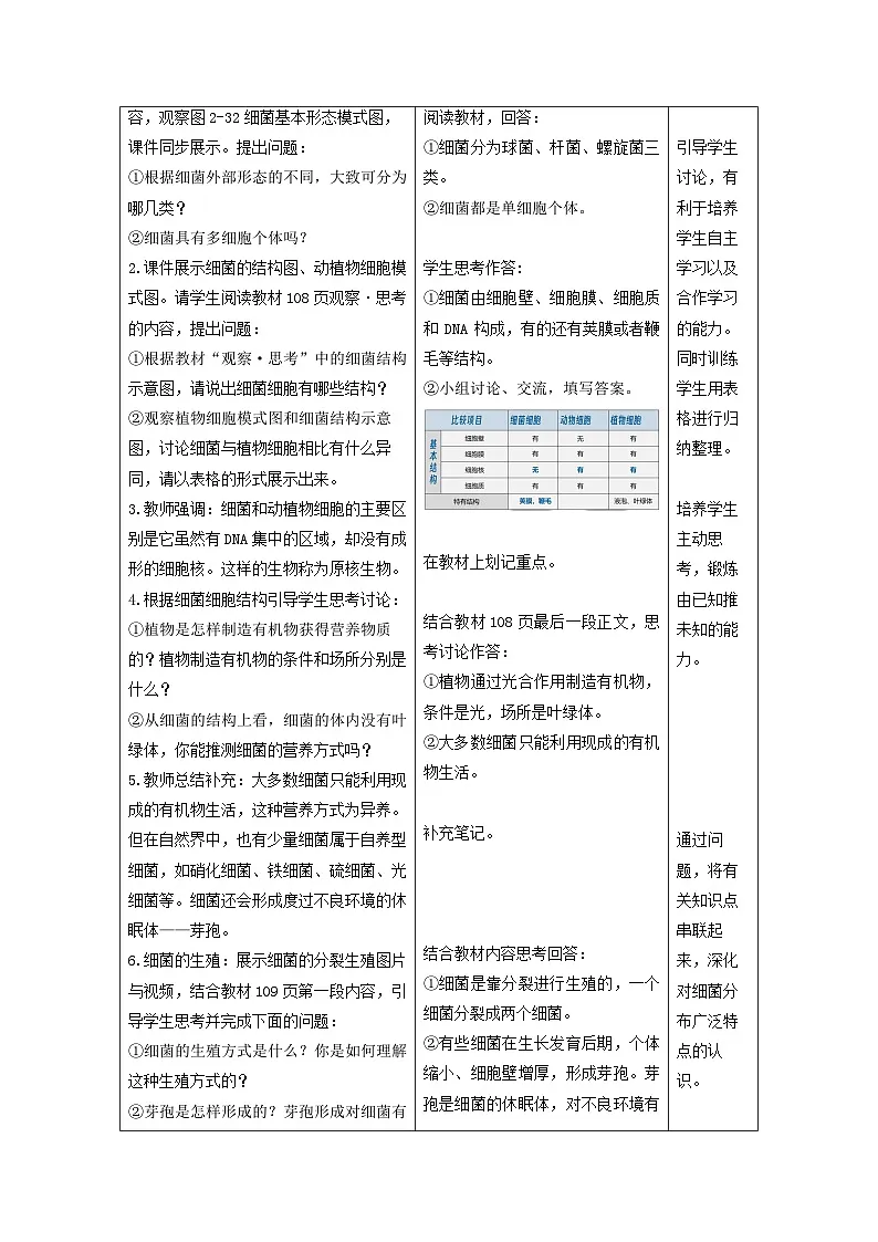 人教版2024七年级生物上册2.3.2 细菌 教学设计第2页