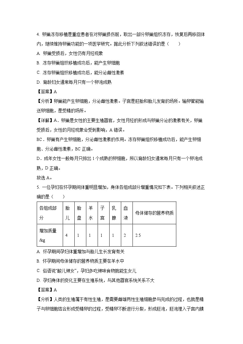 陕西省西安市长安区2023-2024学年七年级下学期期中生物试卷（解析版）第3页