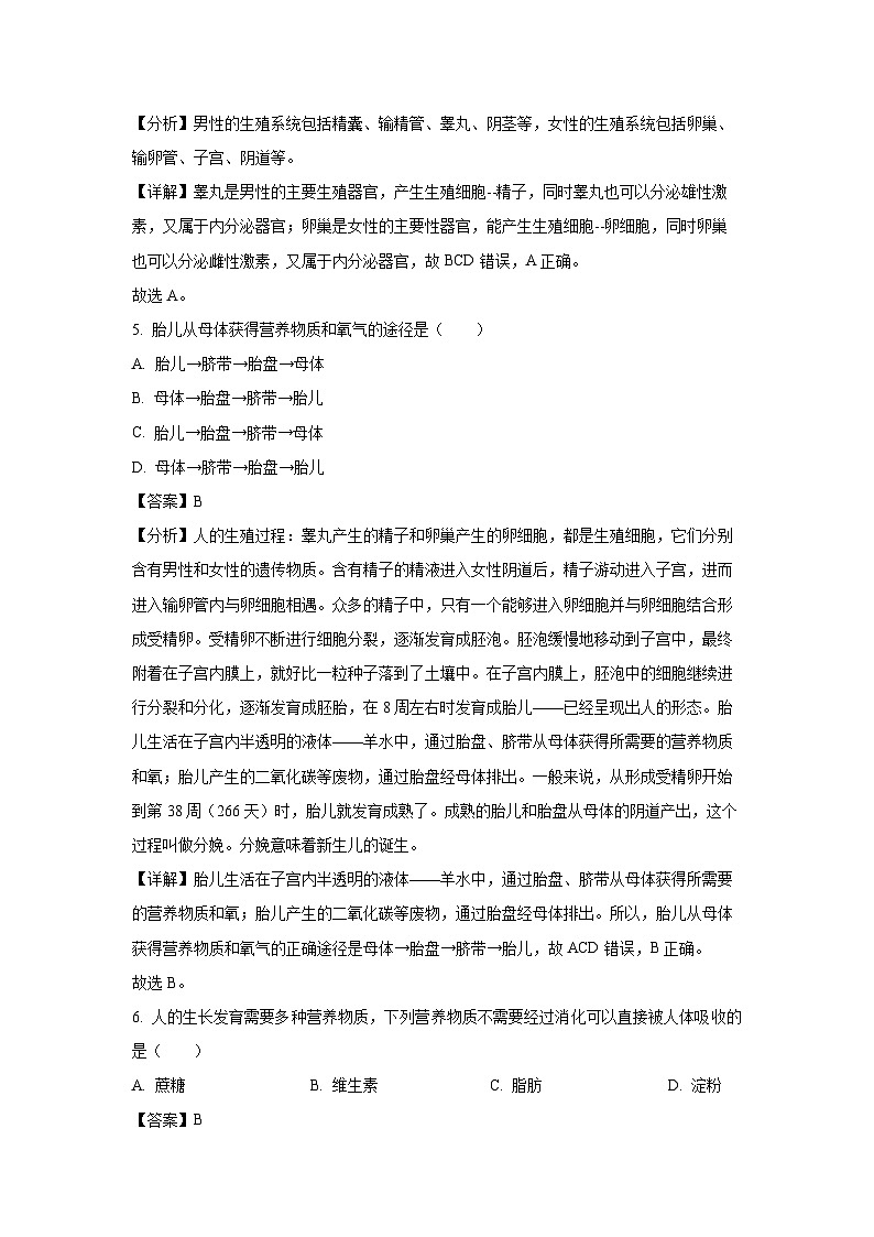 福建省宁德市霞浦县2023-2024学年七年级下学期期中生物试卷（解析版）第3页