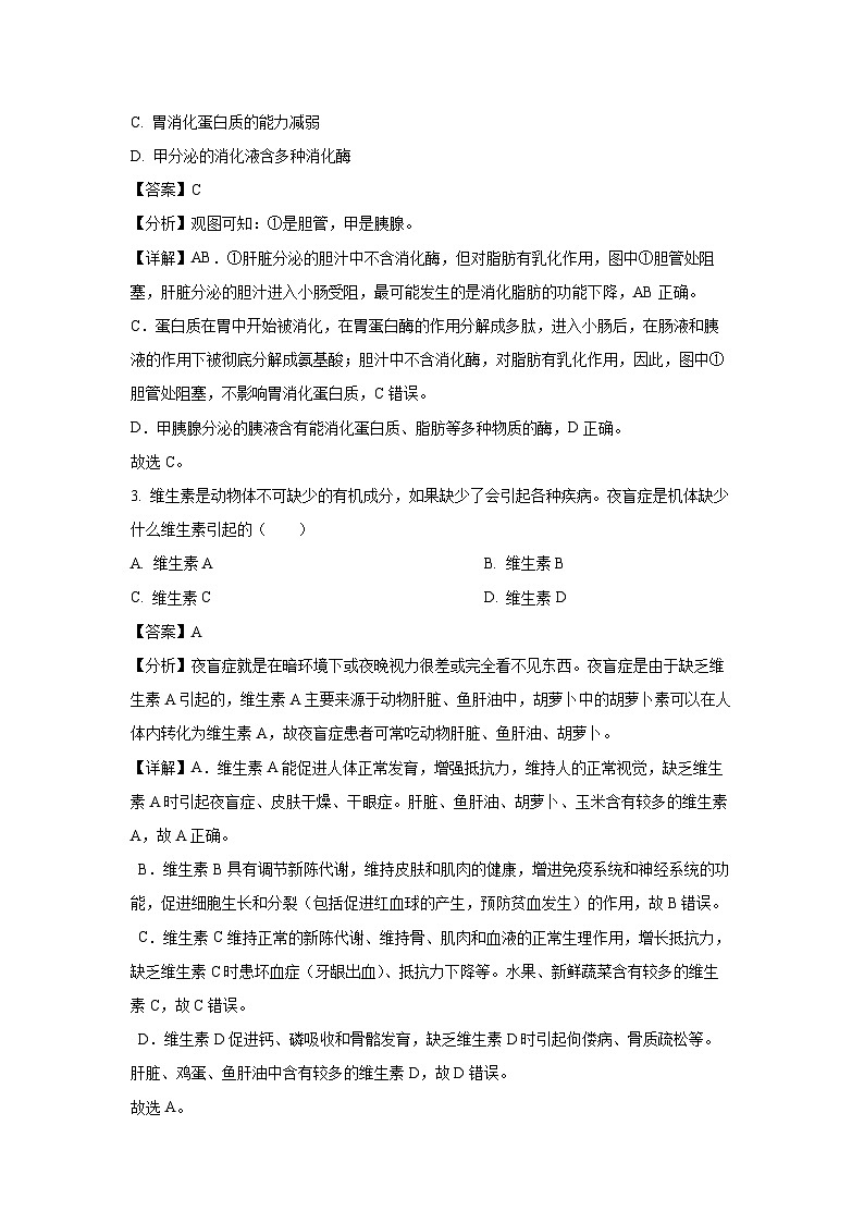 山东省枣庄市山亭区2023-2024学年七年级下学期期中生物试卷（解析版）第2页
