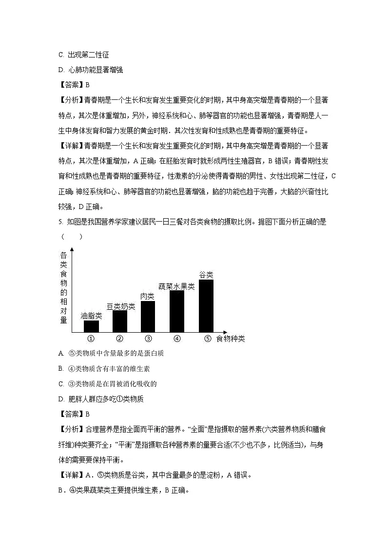 吉林省吉林市2023-2024学年七年级下学期期中生物试卷（解析版）第3页